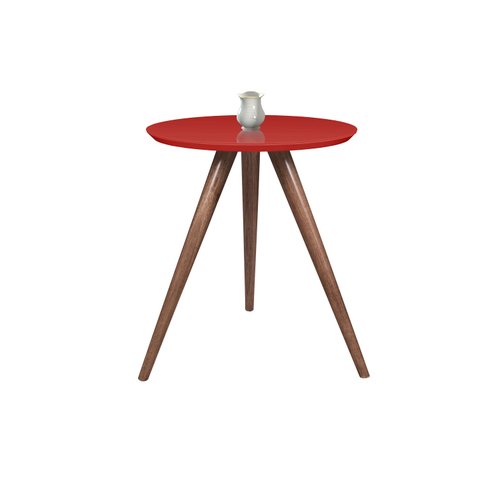 Mesa de canto tampo 40 cm Cor Vermelha Com Vidro Pé Palito Alt 50/60/70 Cm - 50 CM