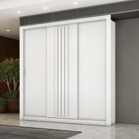 Guarda Roupa Casal 3 Portas Doha 2 Gavetas Carraro Ripado Branco