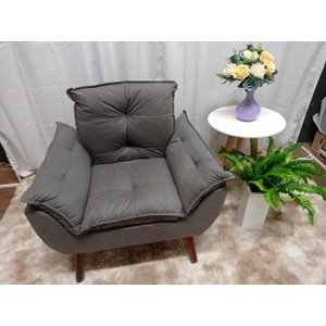 Poltrona Decorativa Opala Suede Cinza Escuro-PANDORA DECOR