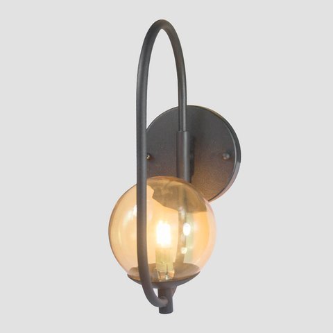 Arandela Online Preta Globo de Vidro Ambar + Led 5w