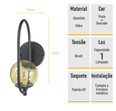Ver imagem 6 de Arandela Online Preta Globo de Vidro Ambar + Led 5w
