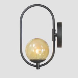 Arandela Online Preta Globo de Vidro Ambar + Led 5w - 4