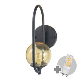 Arandela Online Preta Globo de Vidro Ambar + Led 5w - 2