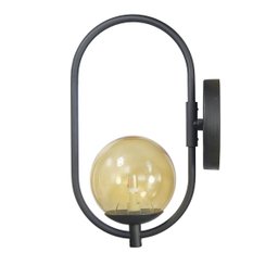 Arandela Online Preta Globo de Vidro Ambar + Led 5w - 3