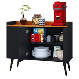 Aparador Buffet Pequeno Retrô Cantinho Café Sala Escritório Cozinha Wood New Simples -Preto/ - 1