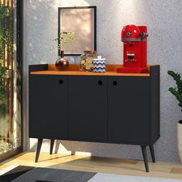 Aparador Buffet Pequeno Retrô Cantinho Café Sala Escritório Cozinha Wood New Simples -Preto/ - 3