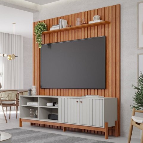 Rack com Painel Ripado para TV de até 70 Polegadas 220CMX185CM 100% MDF Holanda Maragogi Espresso Marrom
