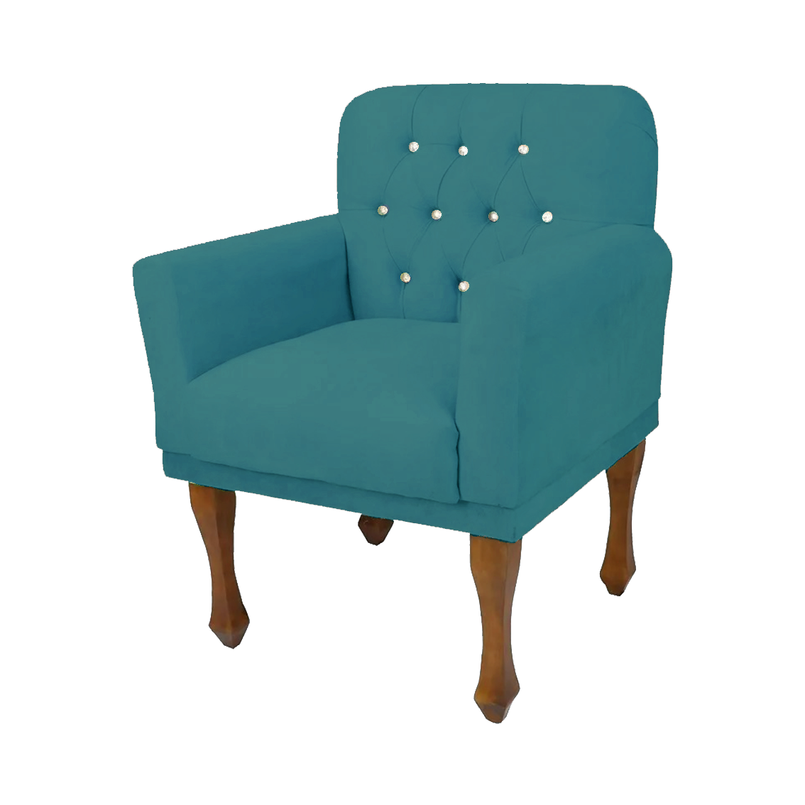 Kit 2 Poltronas Estofada com Botões de Strass Anitta Suede Azul Turquesa Dl Decor - 3