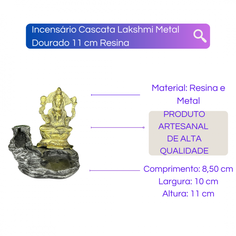 Incensário Cascata Om Lakshmi Gaya Resina- Escolha o Modelo:lakshmi Metal Dourado 11cm - 2