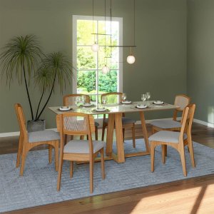 Mesa de Jantar Mdf 6 Lugares 180cm Off White/freijó Tm87