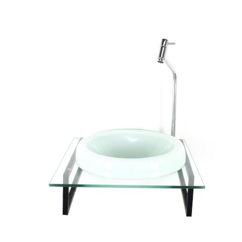 GABINETE COM CUBA DE VIDRO CHAPEU 10MM BRANCA COM TAMPO 40CM INCOLOR