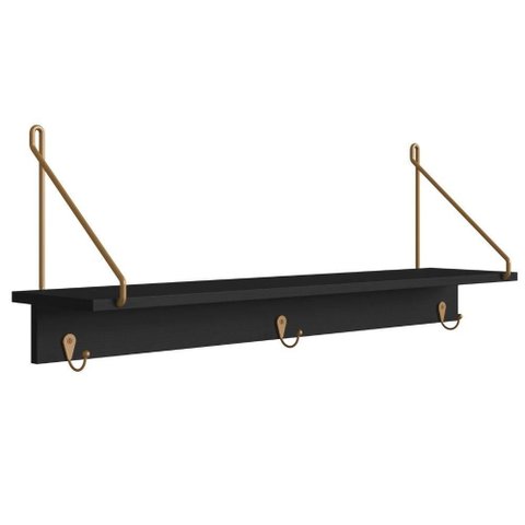Prateleira Decorativa C/ Ganchos 90cm Nero/dourado