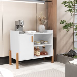 Aparador Luxor 1 Porta Cantinho do Café Moderno Pés e Puxador de Madeira - Branco