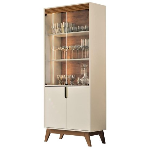 Cristaleira Portas de Vidro 80cm Cannes Off White/Canela Z30 - Mpozenato