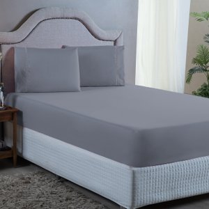 Jogo de Cama Solteiro 400 Fios Ponto Palito 2 Peças Toque Macio Aveludado:cinza