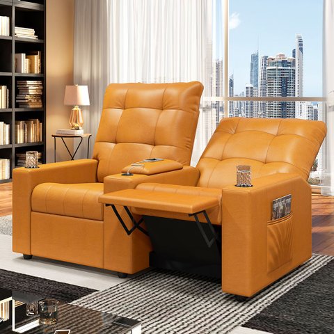 Poltrona do Papai Reclinável Sala de Cinema Movie 2 Lugares Manual Baú USB PU Whisky G23 Gran Belo M
