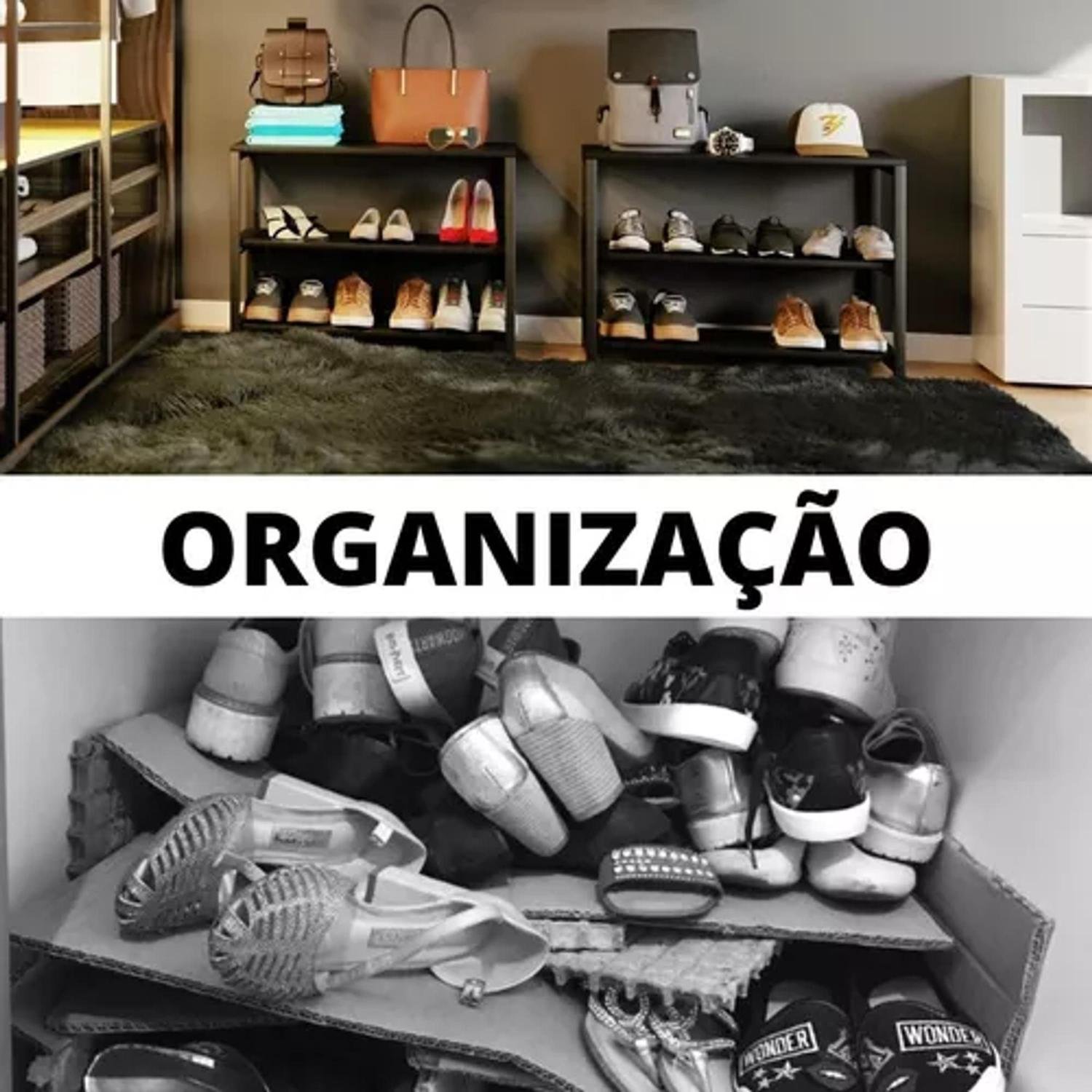 Sapateira Moderna em Mdf Preto com Prateleiras e Espaço para Celular em Estilo Industrial - 3