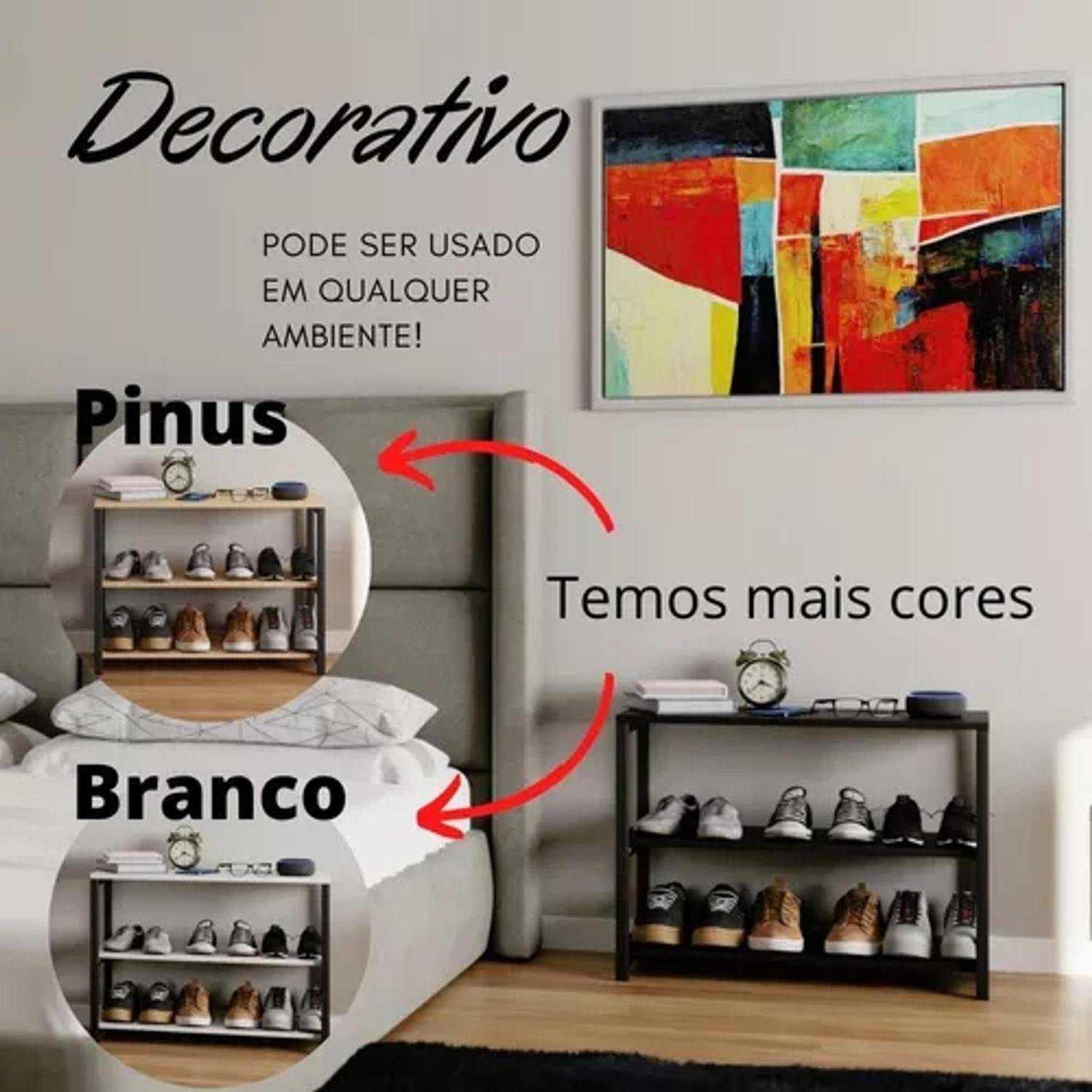 Sapateira Moderna em Mdf Preto com Prateleiras e Espaço para Celular em Estilo Industrial - 2