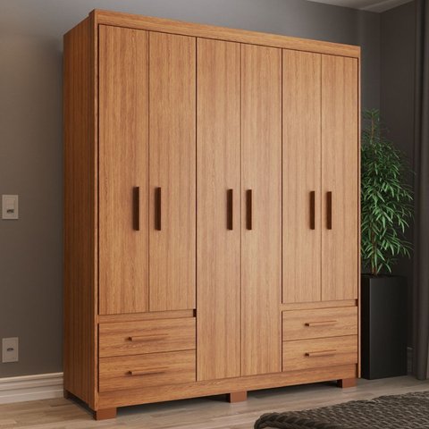 Guarda Roupa Casal 6 Portas 4 Gavetas Primacy Marrom/Freijó
