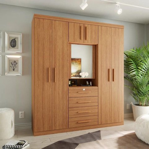 Guarda-roupa Casal com Espelho Capelinha 7 Portas 4 Gavetas Advantage