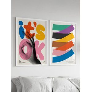 Kit 2 Quadros Decorativos Its Ok Colorido Moderno