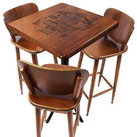 Cj Mesa Madeira 60x60cm - Bistrô Fixa 98cm + 3 Banquetas 73 - Natural - Família e Amigos