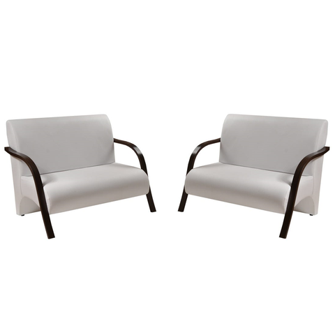 Kit 2 Poltronas Vênus 2 Lugares Braço Madeira D Salla Tecido Sintético Branco