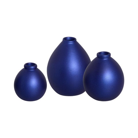 Trio Vasinhos de Cerâmica Pequenos para Rack e Painel Oasis Azul Royal