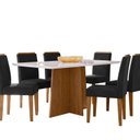 Ver imagem 2 de Conjunto Sala de Jantar Mesa Tampo Vidro/MDF Anitta 160 cm com 6 Cadeiras Ana Marrom/Off White