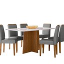 Ver imagem 2 de Conjunto Sala de Jantar Mesa Tampo Vidro/MDF Anitta 160 cm com 6 Cadeiras Ana Marrom/Off White