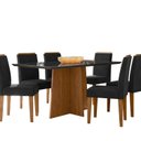 Ver imagem 2 de Conjunto Sala de Jantar Mesa Tampo Vidro/MDF Anitta 160 cm com 6 Cadeiras Ana Marrom/Preto