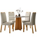 Ver imagem 2 de Conjunto Sala de Jantar Mesa Tampo Vidro/MDF Anitta 90cm com 4 Cadeiras Mariah Marrom/Off White