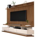 Ver imagem 2 de Rack com Painel Ripado para TV até 72 Polegadas MDF 185,5CMX192CM 3 Gavetas e com Rodízios Vivare Classic Marrom