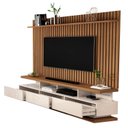 Ver imagem 4 de Rack com Painel Ripado para TV até 72 Polegadas MDF 185,5CMX192CM 3 Gavetas e com Rodízios Vivare Classic Marrom