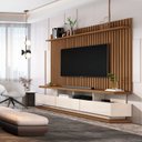 Ver imagem 1 de Rack com Painel Ripado para TV até 72 Polegadas MDF 185,5CMX192CM 3 Gavetas e com Rodízios Vivare Classic Marrom
