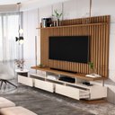Ver imagem 5 de Rack com Painel Ripado para TV até 72 Polegadas MDF 185,5CMX192CM 3 Gavetas e com Rodízios Vivare Classic Marrom