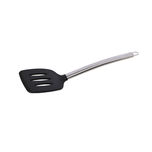 Jogo 2 Espátulas Vazadas Silicone Cabo Inox Preto Mimo