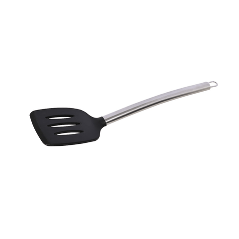 Jogo 2 Espátulas Vazadas Silicone Cabo Inox Preto Mimo