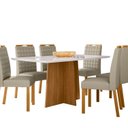 Ver imagem 2 de Conjunto Sala de Jantar Mesa Tampo Vidro/MDF Anitta 160cm com 6 Cadeiras Mariah Marrom/Off White