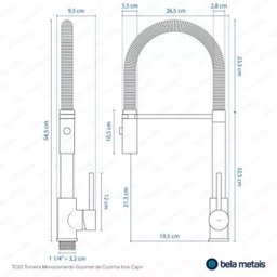 Torneira Monocomando Gourmet de Cozinha Inox Capri Escovada - 11