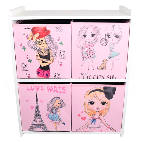 Estante Organizadora de Brinquedos com Caixas Estampadas - Meninas