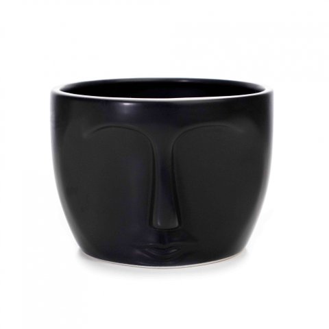 Vaso Decorativo Rosto em Ceramica Preto 15,5x11cm - D’Rossi