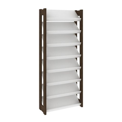 Estante Armário Alta Multiuso 8 Prateleiras Az1006 Branco / Nogal - Tecnomobili