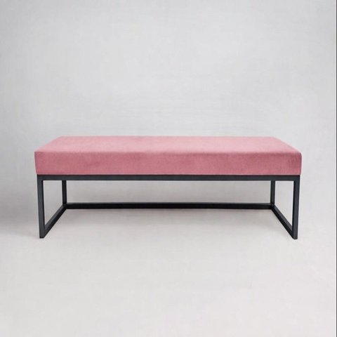 Puff para Quarto 140x40cm Veludo Ted Rosa/Preto