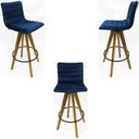 Ver imagem 1 de Kit 3 Banquetas Decorativa Jaque Veludo azul marinho Base Giratória Madeira - Poltronas do Sul