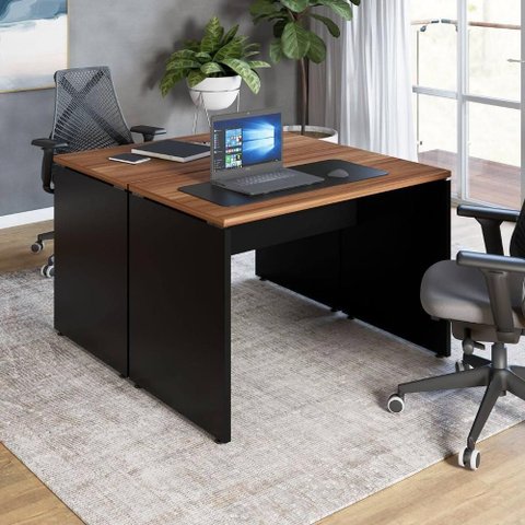 Mesa para Escritório 2 Lugares 110cm x 140cm Nogal com Preto F5 Office