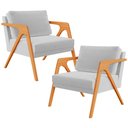 Ver imagem 1 de Kit 2 Poltronas Decorativa para Sala Estar Pietra Estrutura de Madeira L02 Linho Cinza - Lyam