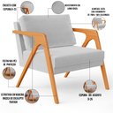 Ver imagem 4 de Kit 2 Poltronas Decorativa para Sala Estar Pietra Estrutura de Madeira L02 Linho Cinza - Lyam