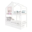 Ver imagem 5 de Beliche Casinha com Janela com 02 Gavetas e Grade de Proteção Madeira Maciça Branco/ Rosa Housin