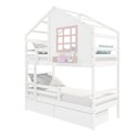 Ver imagem 2 de Beliche Casinha com Janela com 02 Gavetas e Grade de Proteção Madeira Maciça Branco/ Rosa Housin